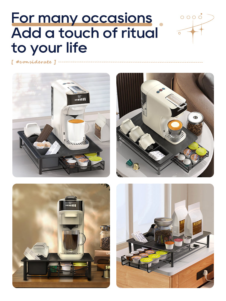 HiBREW Multi-functional Coffee Capsule Holder & Organizer Drawer for Nespresso, Dolce Gusto, K-Cup | Metal Coffee Machine Base Stand