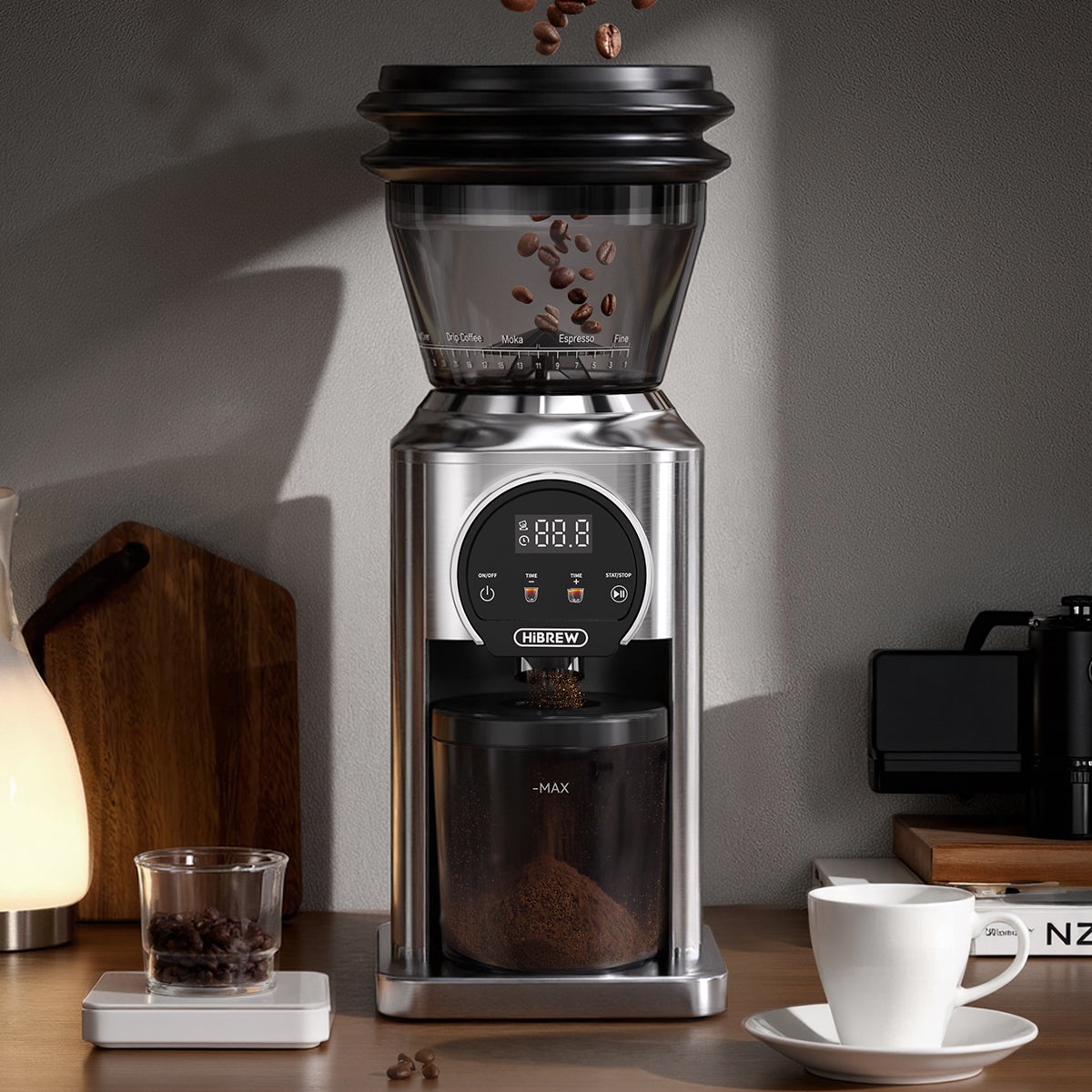 HiBREW G3 Plus: Moedor de café de precisão com 31 níveis, tecnologia antiestática Plasma e tela sensível ao toque inteligente – perfeito para espresso, café coado e muito mais.