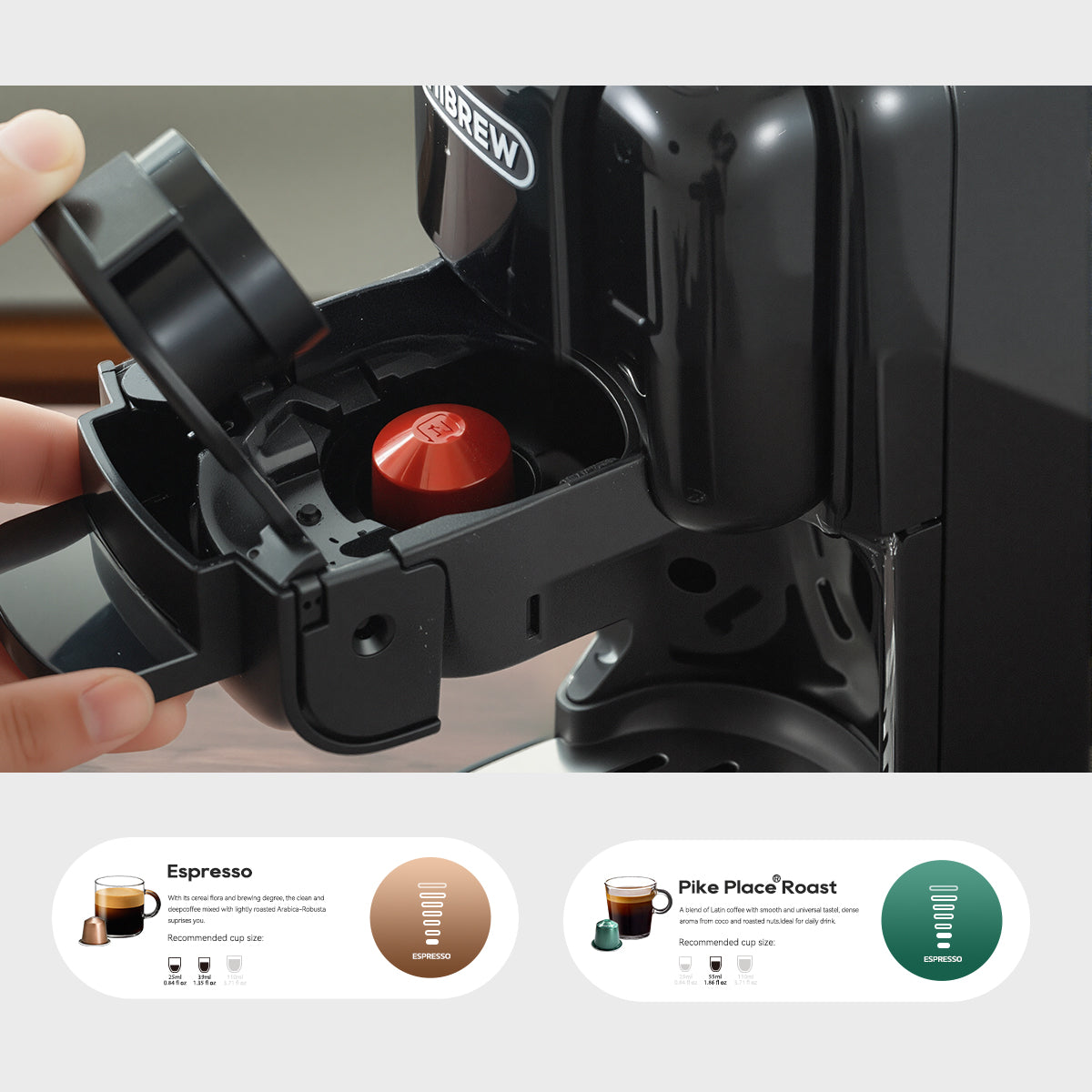 Espresso and cappuccino cup size recommendations for HiBREW.