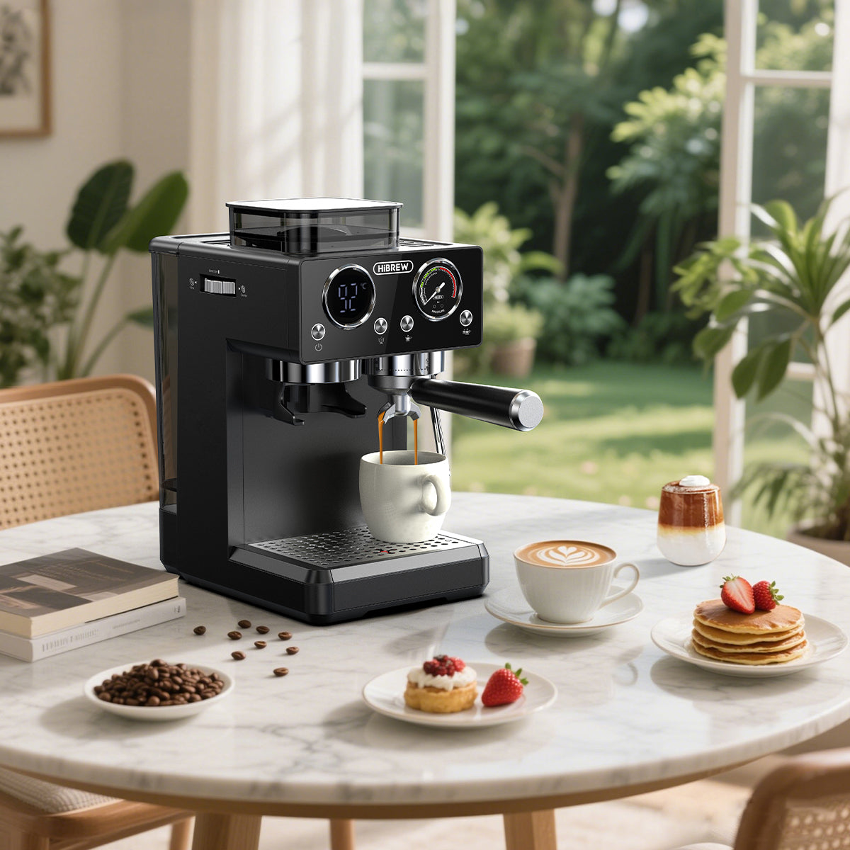 HiBREW H20 Espresso Machine with Built-in Grinder — Single/Double Cup, PID Temperature Control & Milk Frothing