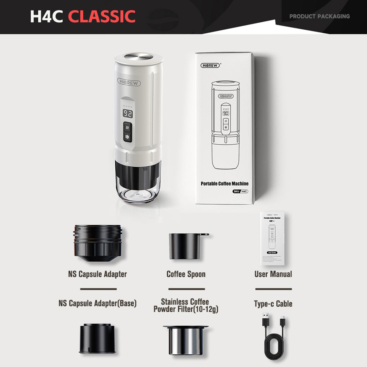 HiBREW H4C - ماكينة صنع الإسبريسو المحمولة مع بطارية قابلة للفصل