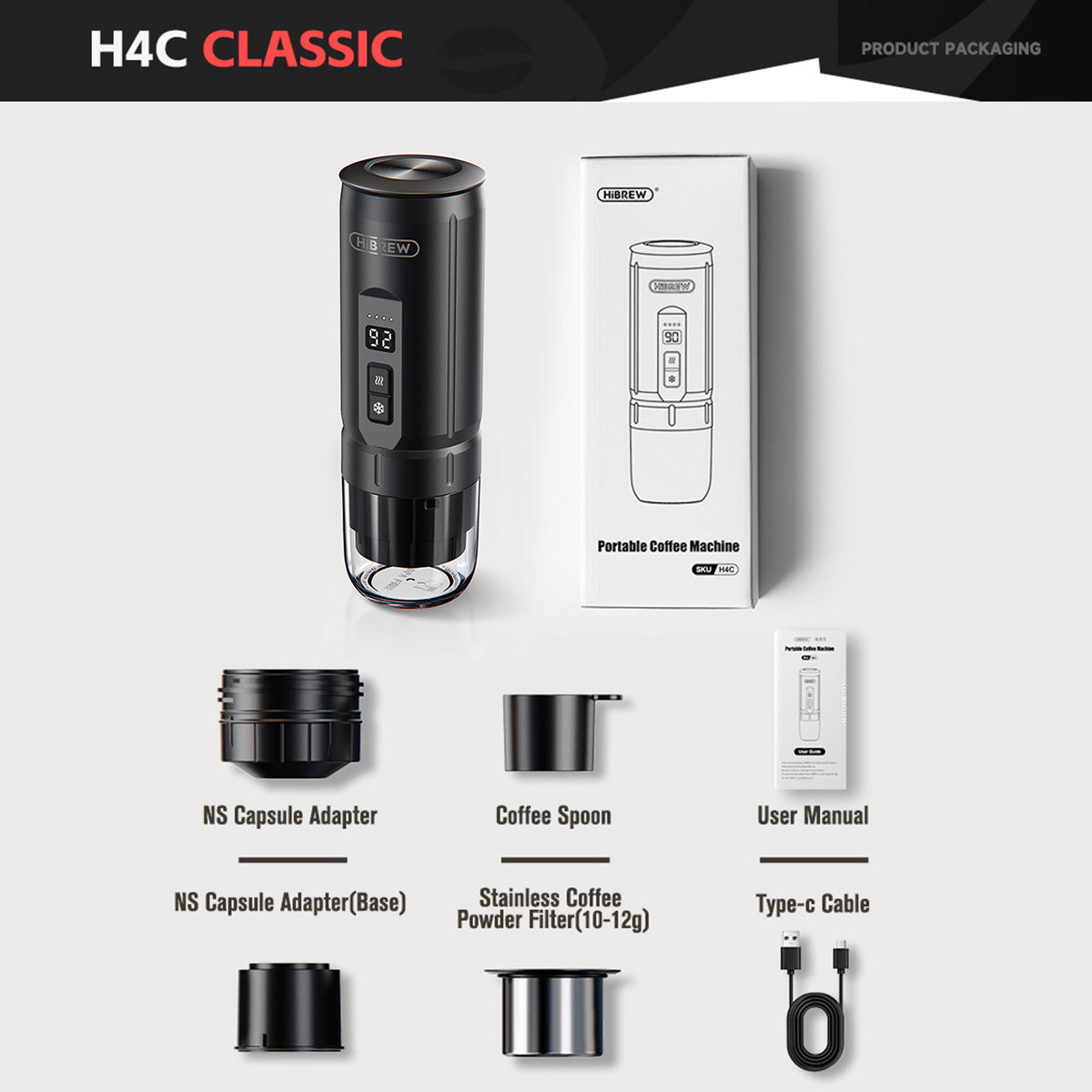 HiBREW H4C - ماكينة صنع الإسبريسو المحمولة مع بطارية قابلة للفصل