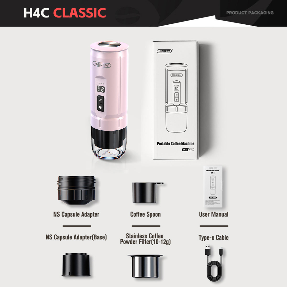 HiBREW H4C - ماكينة صنع الإسبريسو المحمولة مع بطارية قابلة للفصل