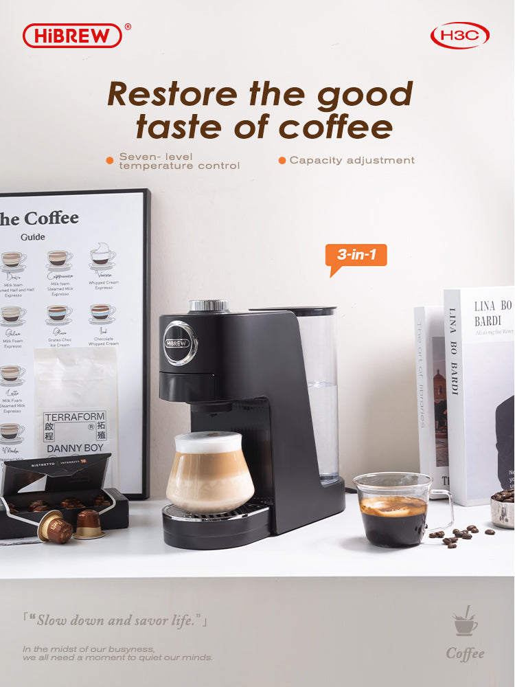 HiBREW H3C Coffee Machine – 3-in-1 Capsule Freedom with 7-Level Temperature Control