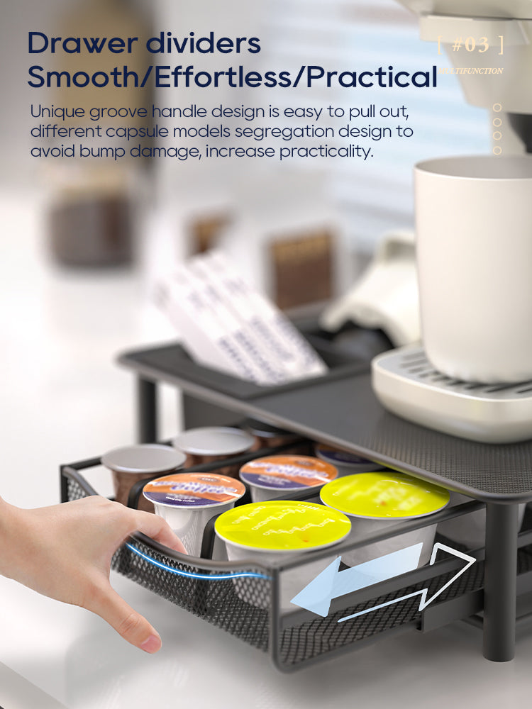 HiBREW Multi-functional Coffee Capsule Holder & Organizer Drawer for Nespresso, Dolce Gusto, K-Cup | Metal Coffee Machine Base Stand
