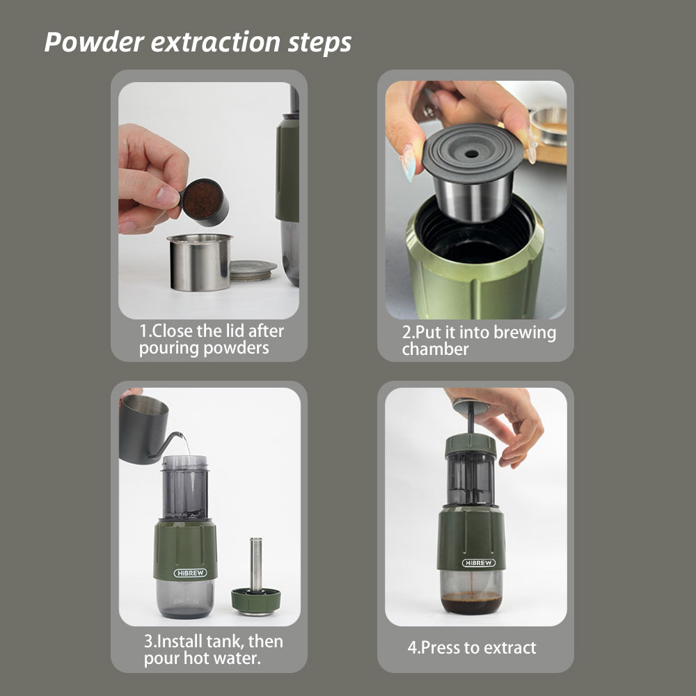 HiBREW 2 in 1 Portable Espresso Maker For Capsule & Ground Hand Press