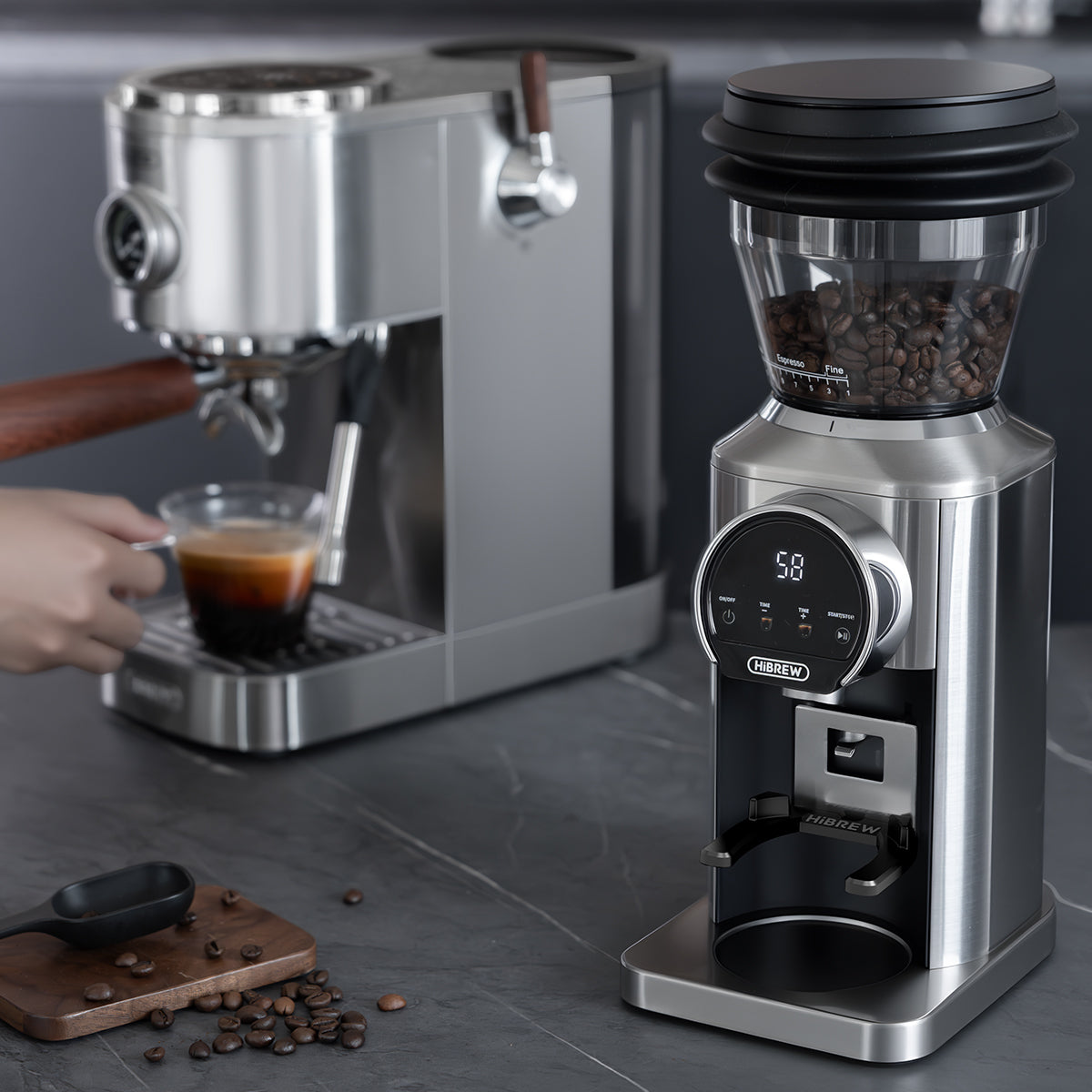 HiBREW G3 Plus: Moedor de café de precisão com 31 níveis, tecnologia antiestática Plasma e tela sensível ao toque inteligente – perfeito para espresso, café coado e muito mais.