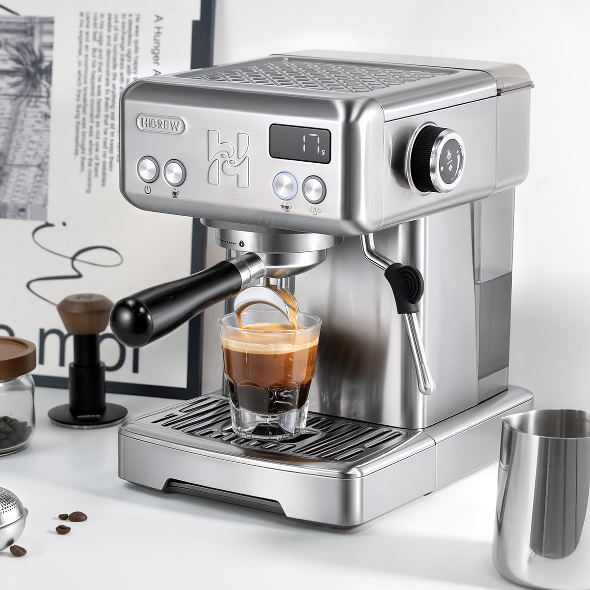 HiBREW H10 Semi-Automatic Espresso Machine | 15Bar Pump | 1.8L Tank | Adjustable Temperature Control
