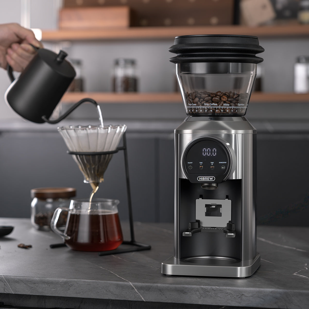 HiBREW G3 Plus: Moedor de café de precisão com 31 níveis, tecnologia antiestática Plasma e tela sensível ao toque inteligente – perfeito para espresso, café coado e muito mais.