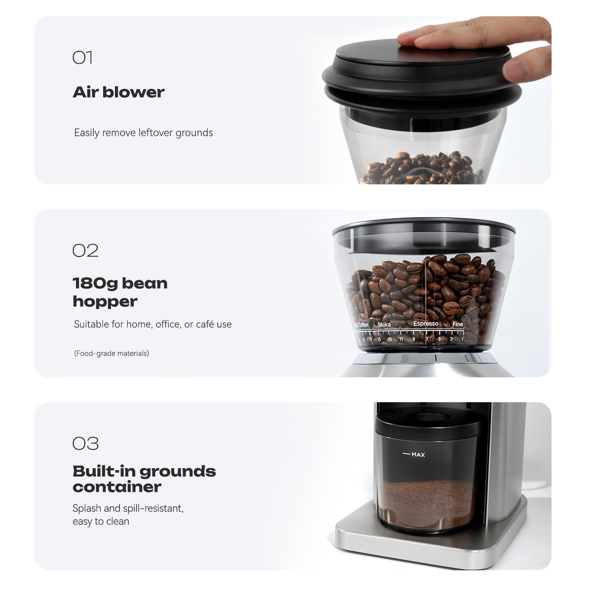 HiBREW G3 Plus: Moedor de café de precisão com 31 níveis, tecnologia antiestática Plasma e tela sensível ao toque inteligente – perfeito para espresso, café coado e muito mais.