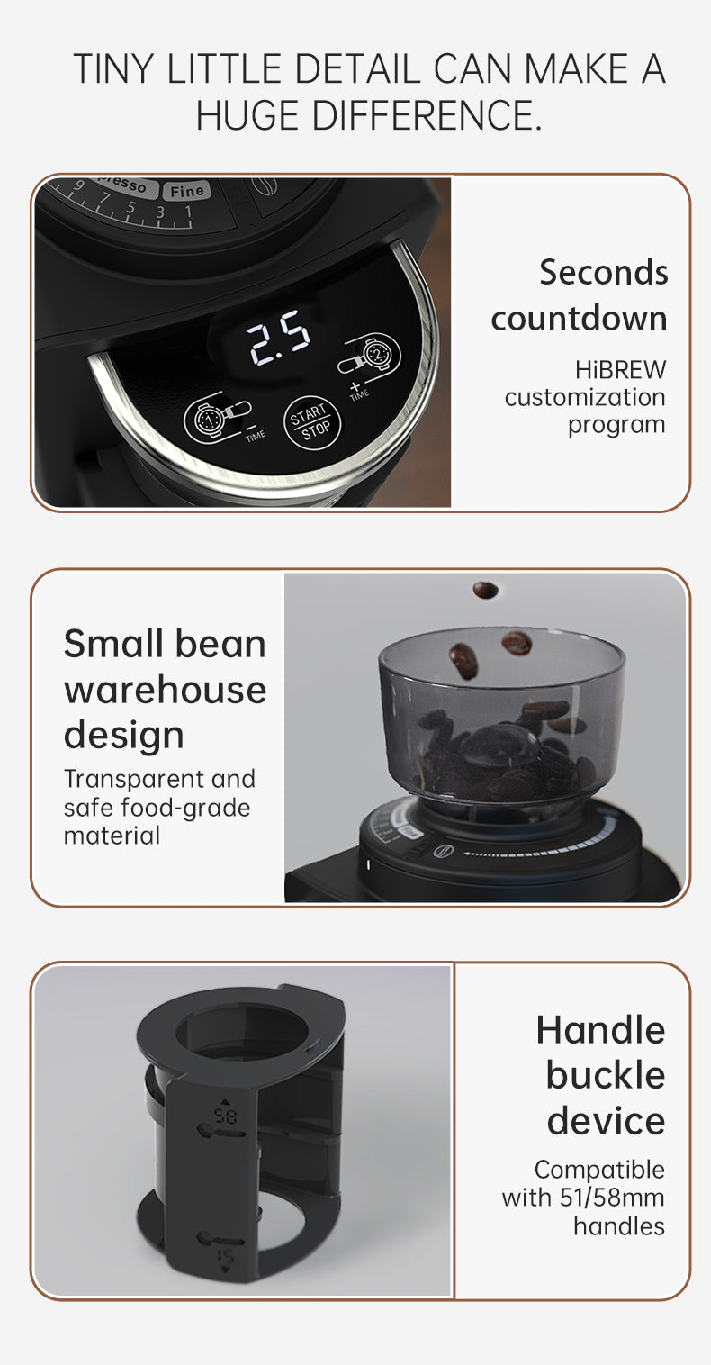 HiBREW Automatic Burr Mill Electric Coffee Grinder with 34 Gears  Visual Bean Storage G3A
