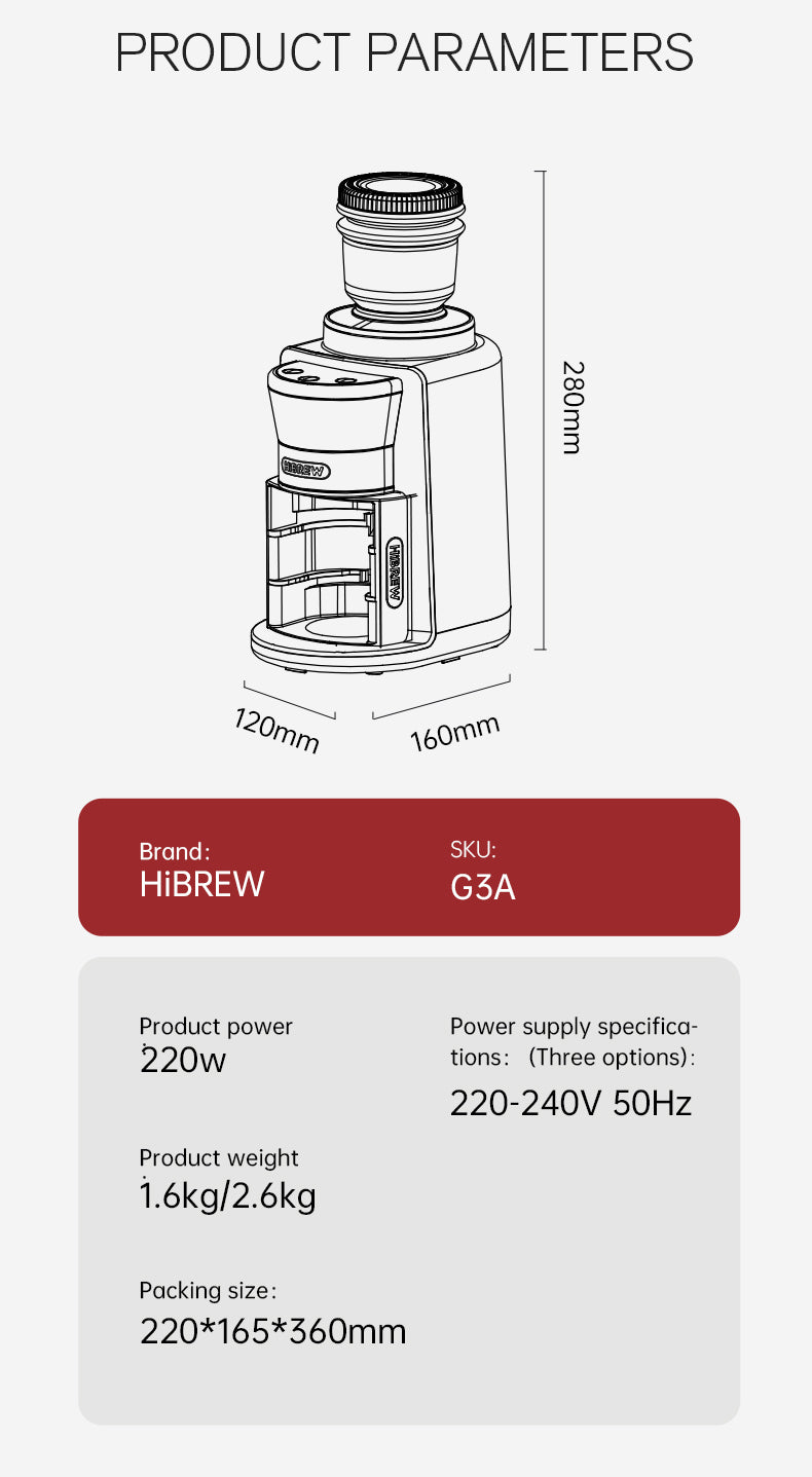 HiBREW Automatic Burr Mill Electric Coffee Grinder with 34 Gears  Visual Bean Storage G3A