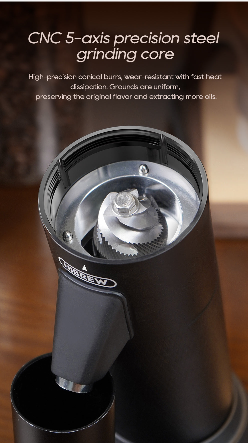 HiBREW G5 Electric Coffee Grinder with 99.8% Powder Rate by HiBREW