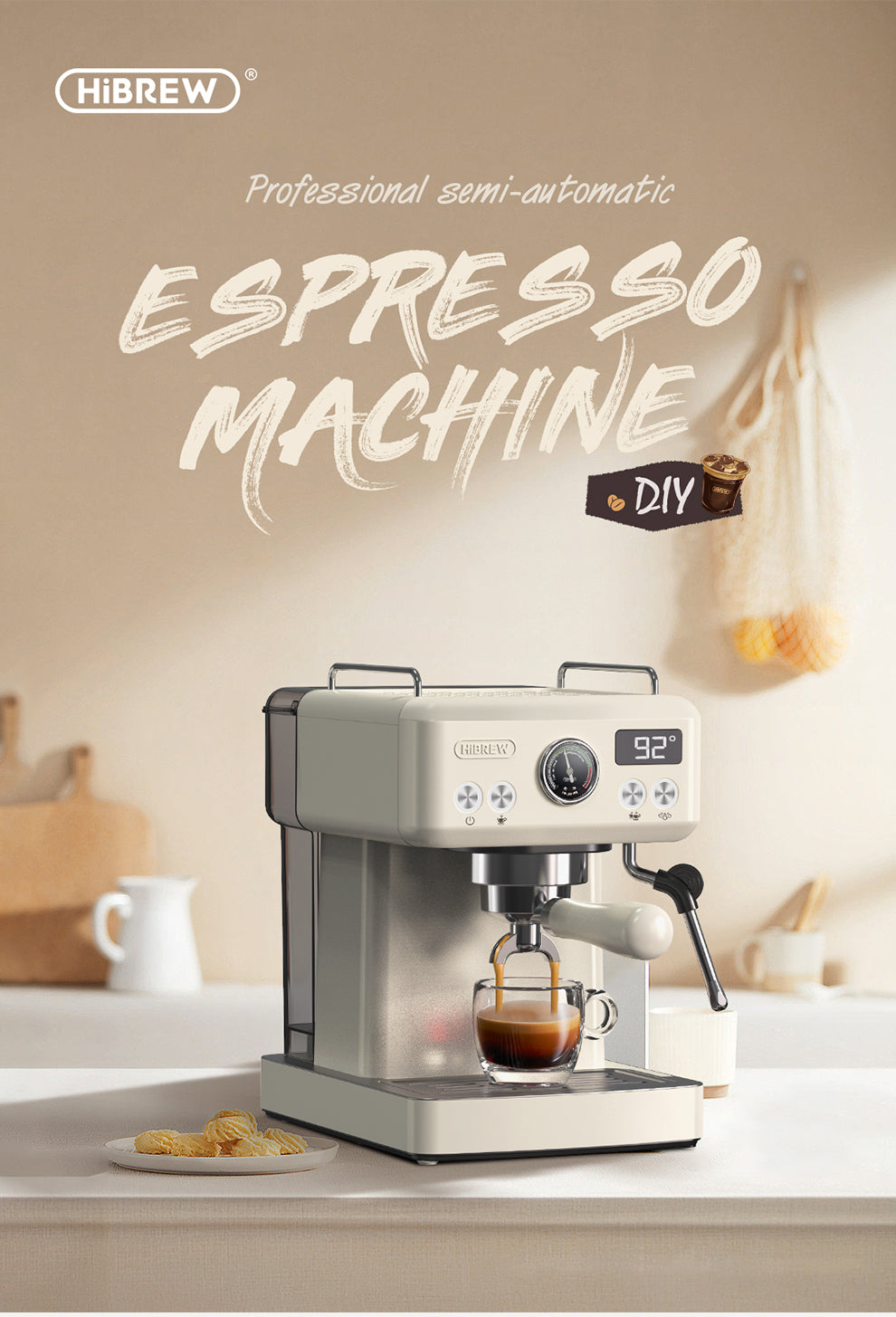 HiBREW  Semi Automatic Espresso Coffee Machine Temperature Adjustable H10A